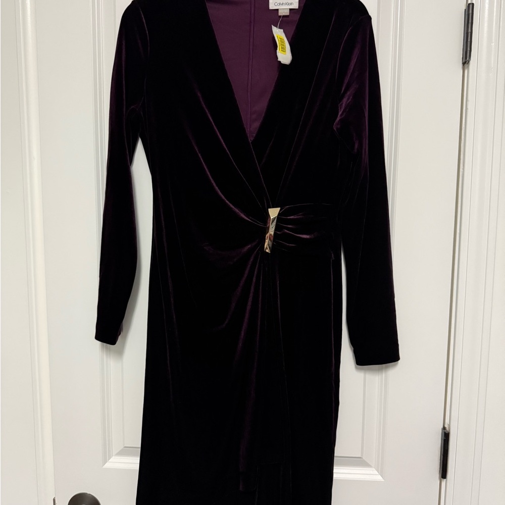 NWT Calvin Klein Deep Purple Velvet Dress - Size 8